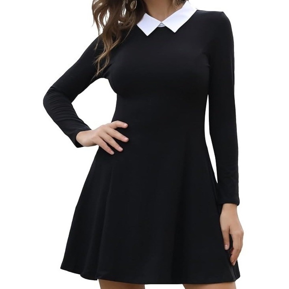 NWT Women's Aphratti Long Sleeve Fit & Flare Skater Goth Dress Black - XXL